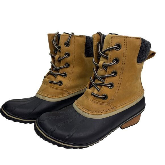 Sorel Slimpack Lace II Winter Boot Elk Tan Brown Nubuck Leather Women’s Size 8.5 - Picture 1 of 11